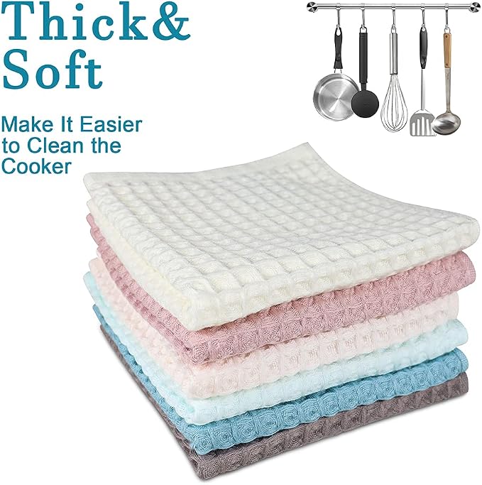 6 Pack Waffle Weave Dish Cloths, 13x13 Inch 100% Cotton Kitchen Towels - Image 5