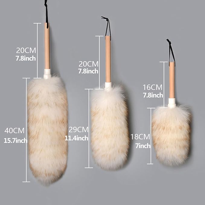 Lambswool Duster with Wooden Handle, Reusable Feather Duster - Image 2