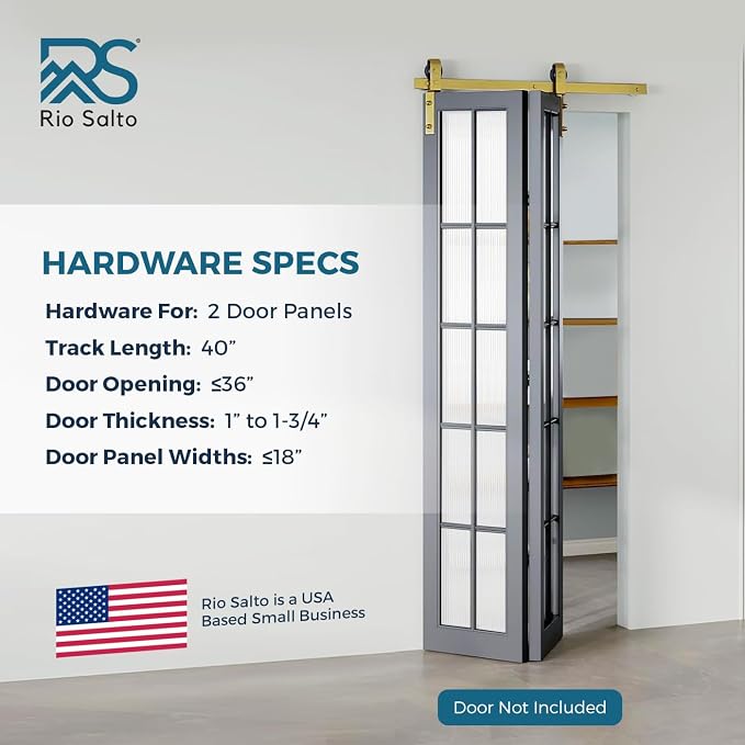 Rio Salto Gold Bifold Sliding Barn Door Hardware Kit Heavy Duty Metal Track - Image 4