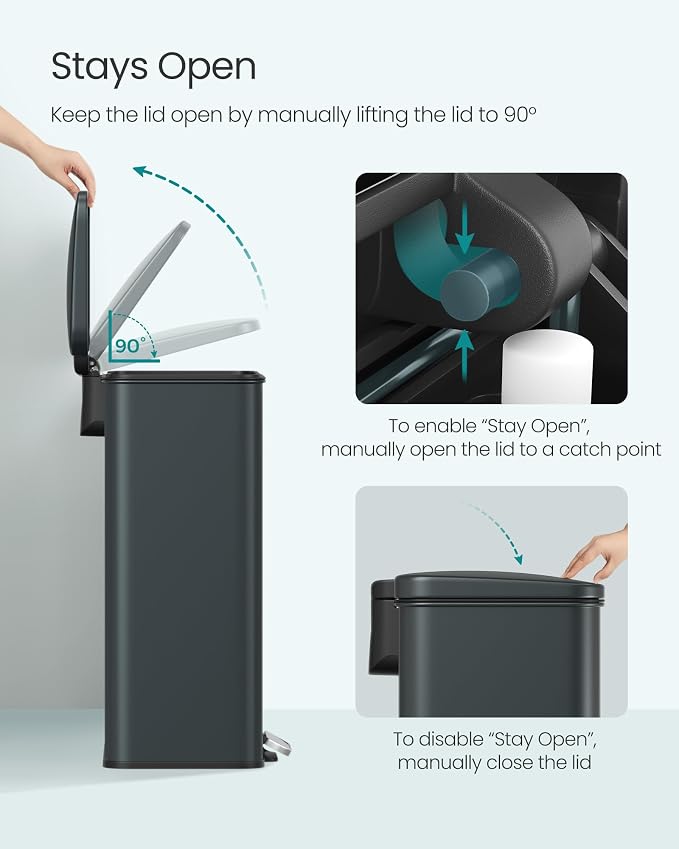 SONGMICS Kitchen Trash Can, 10.5 Gallon Garbage Can, Large Step Trash Bin - Image 4