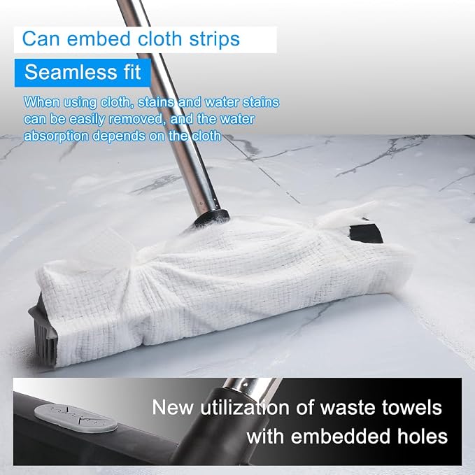 Pet Hair Rubber Broom with Carpet Rake and Squeegee, 2 in 1 Floor Brush - Image 2