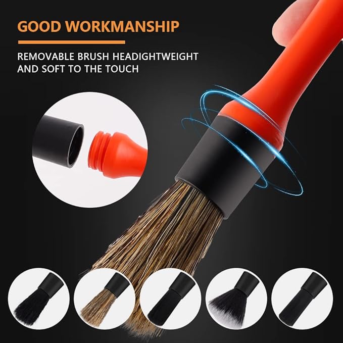 SPTA Car Detailing Brush Set, 5 Pack Soft Mixed Hair Auto Detail Brush Kit No - Image 2