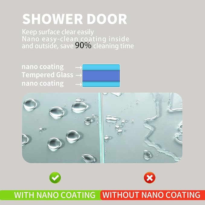 Shower Screen 36" x 76" Half Frameless Shower Wall Panel, Tempered Glass 3/8 - Image 4