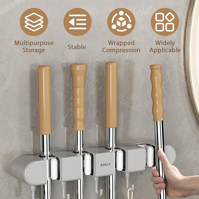 3PCS Broom Holder Wall Mount, No-Drilling Self-Adhesive Mop and Broom Storage - Image 5
