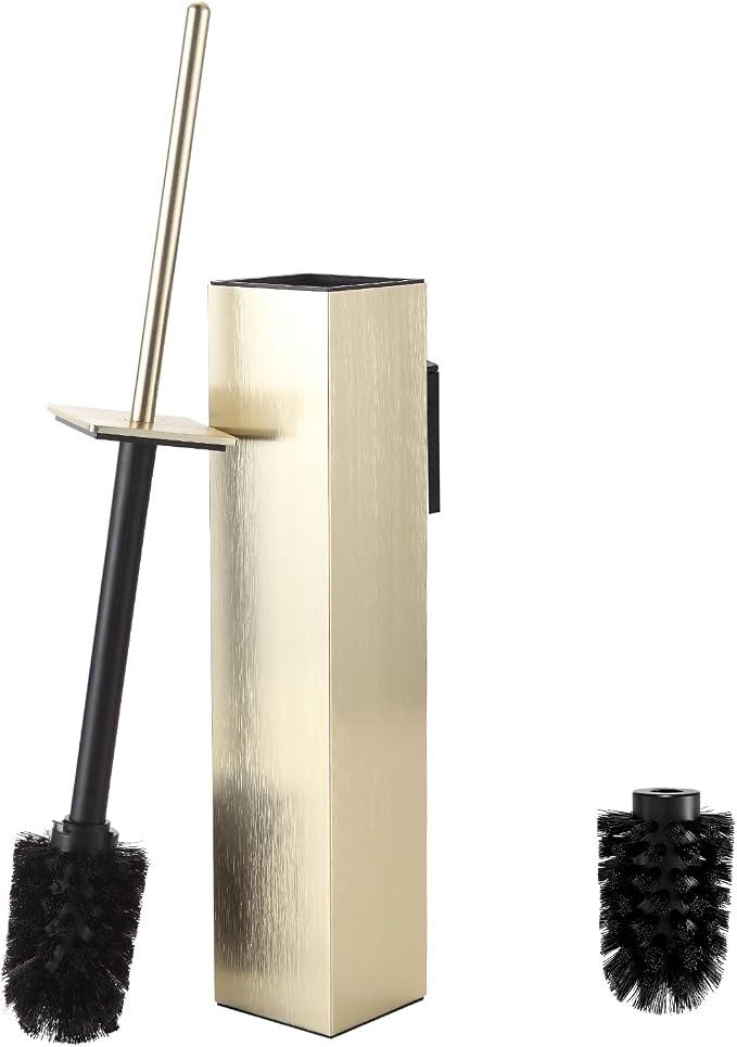 Toilet Brush and Holder Wall Mounted, Brushed Gold Aluminum by BVLBath