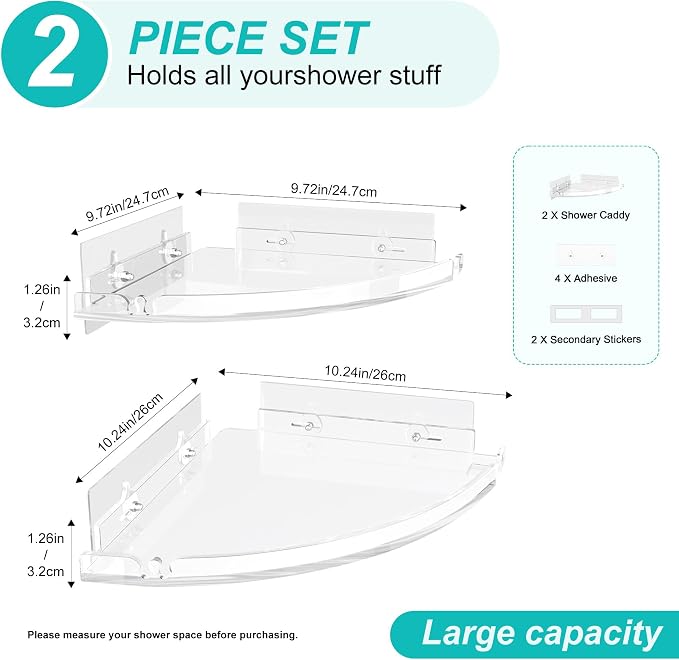 Acrylic Corner Shower Shelves, Adhesive Shower Caddy Organizer - Image 7