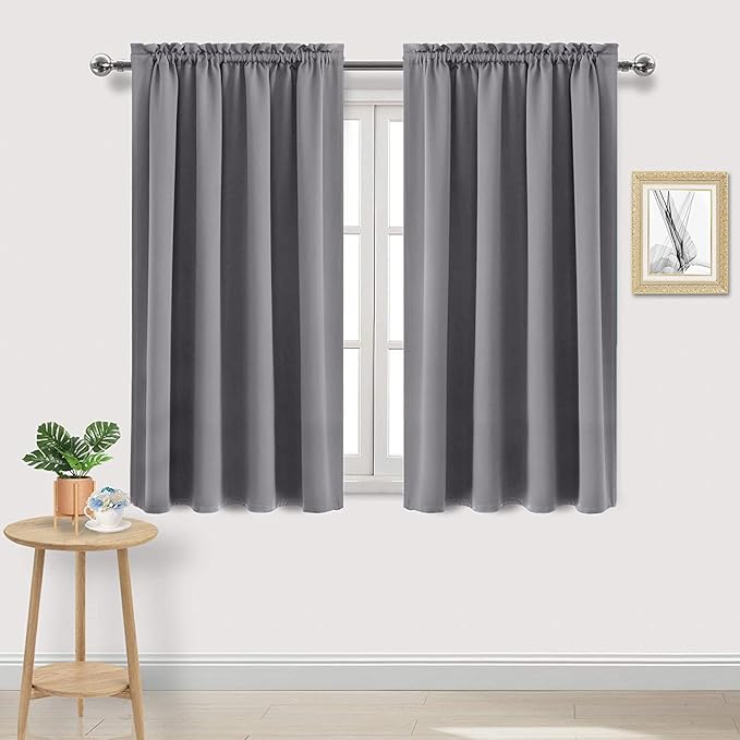 DWCN Grey Room Darkening Blackout Curtains - Thermal Insulated Privacy Energy Saving Window Curtain Drapes 52 x 54 inch Length, Set of 2 Bedroom Living Room Curtains
