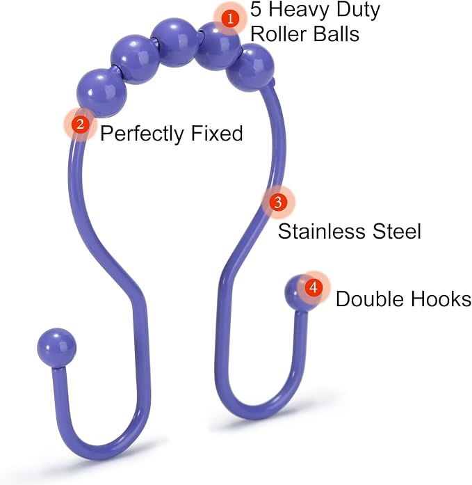 Goowin Shower Curtain Hooks, Stainless Steel Shower Curtain Hangers, Double - Image 4