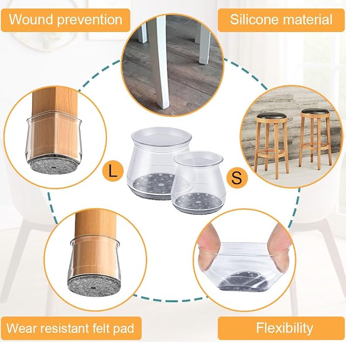 16 Pcs Chair Leg Protectors for Hardwood Floors, Silicone Felt Furniture Leg - Image 4