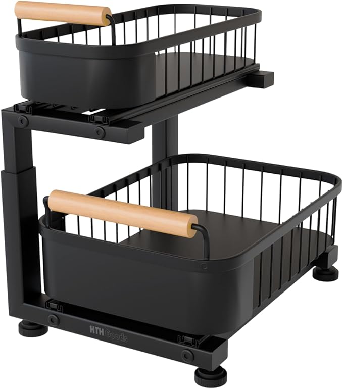 Premium Heavy Duty Carbon Steel Under Sink Organizer, 2 Tier Pull Out Cabinet by HTHGoods