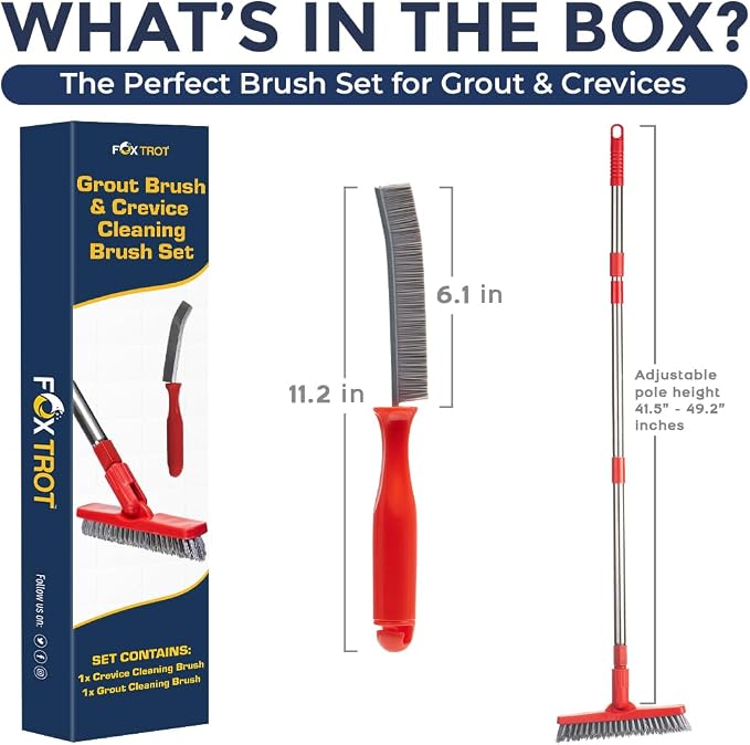 Grout Brush with Long Handle & Hard Bristle Crevice Cleaning Brush, Grout - Image 3