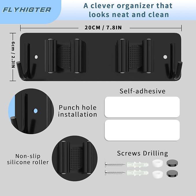 Broom and Mop Holder Wall Mounted, Heavy-Duty Stainless Steel Storage Rack - Image 4