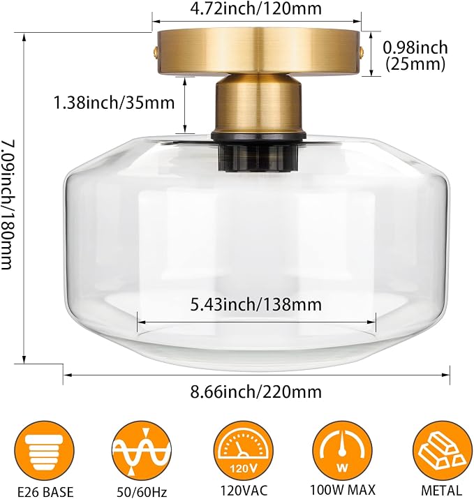 MAXvolador Industrial Semi Flush Mount Ceiling Light Gold, Farmhouse Lighting - Image 2