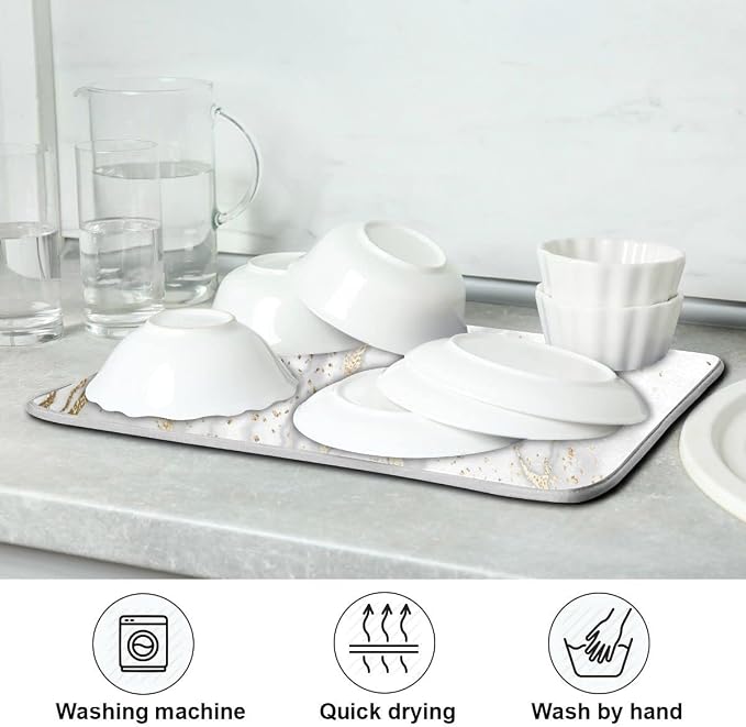 Marble Dish Drying Mat for Kitchen Counter White Golden Marble Gary Grey Drying - Image 7