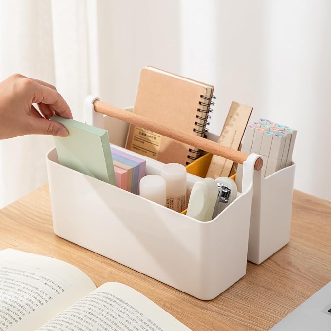 Large Portable Caddy Tote with Handle, Plastic Craft Storage Organizer Basket - Image 3