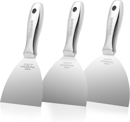 Goldblatt 3-Pack Putty Knife Set, One-Piece Paint Scraper Tool, All Stainless by GoldblattUSA