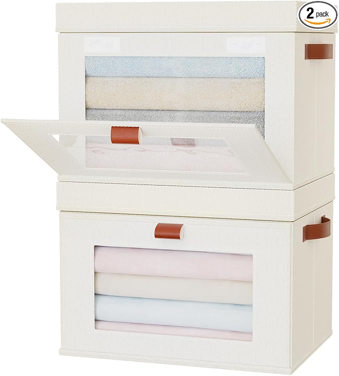 Large Storage Bins with Lids, Stackable&Collapsible Closet Storage Bins by Unknown