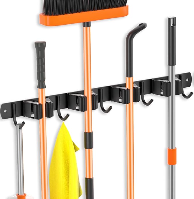 Broom Holder Wall Mount, Improved Non-slip Mop and Broom Holder Wall Mount by DOMAXCAI