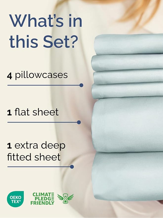 Extra Deep Full Sheet Set - 6 Piece Breathable & Cooling Sheets - Hotel Luxury Bed Sheets Set - Easy & Secure Fit - Soft, Wrinkle Free & Comfy Sheets Set - Ice Blue Sheet Set with Extra Deep Pockets