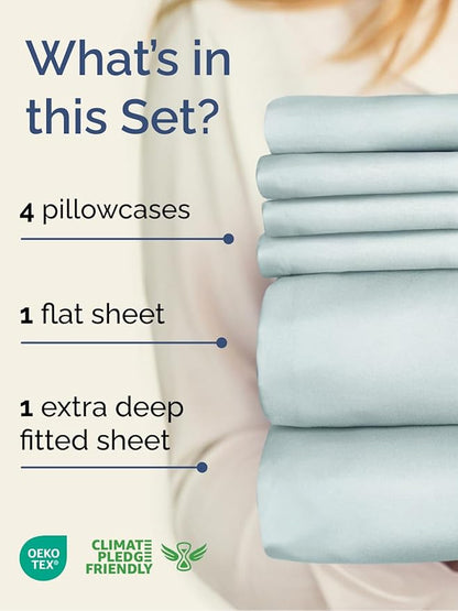 Extra Deep Full Sheet Set - 6 Piece Breathable & Cooling Sheets - Hotel Luxury Bed Sheets Set - Easy & Secure Fit - Soft, Wrinkle Free & Comfy Sheets Set - Ice Blue Sheet Set with Extra Deep Pockets