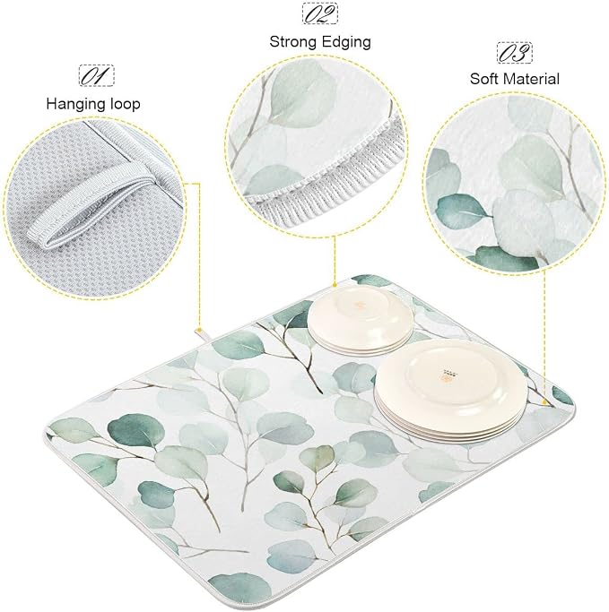 Sage Green Leaves Dish Drying Mat - Image 2