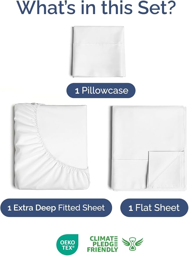 Extra Deep Pocket Twin XL Sheets - 3 Piece Breathable & Cooling Bed Sheets - Hotel Luxury Bed Sheet Set - Soft, Wrinkle Free & Comfy - Easily Fits Extra Deep Mattresses - Deep Pocket White Sheets Set