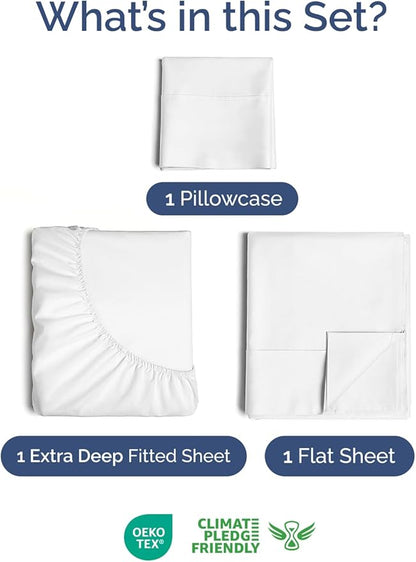 Extra Deep Pocket Twin XL Sheets - 3 Piece Breathable & Cooling Bed Sheets - Hotel Luxury Bed Sheet Set - Soft, Wrinkle Free & Comfy - Easily Fits Extra Deep Mattresses - Deep Pocket White Sheets Set