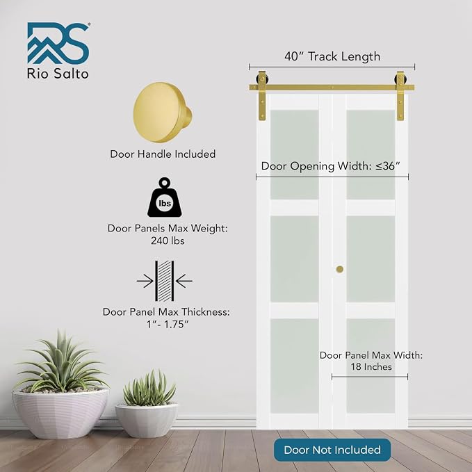 Rio Salto Gold Bifold Sliding Barn Door Hardware Kit Heavy Duty Metal Track - Image 2