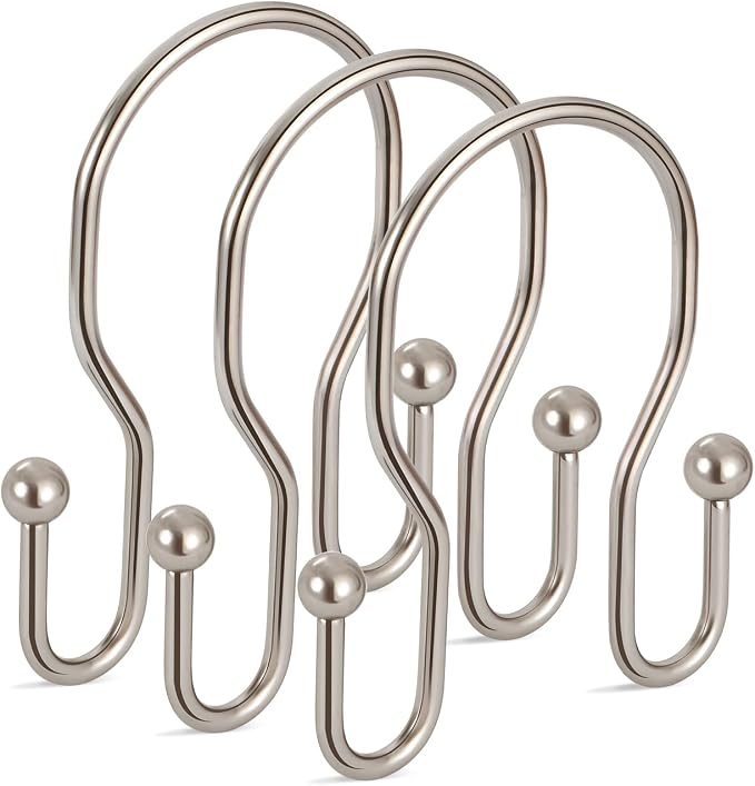 12 Pack Double Shower Curtain Hooks Rings, TENOVEL Double Sided Shower Curtain by TENOVEL