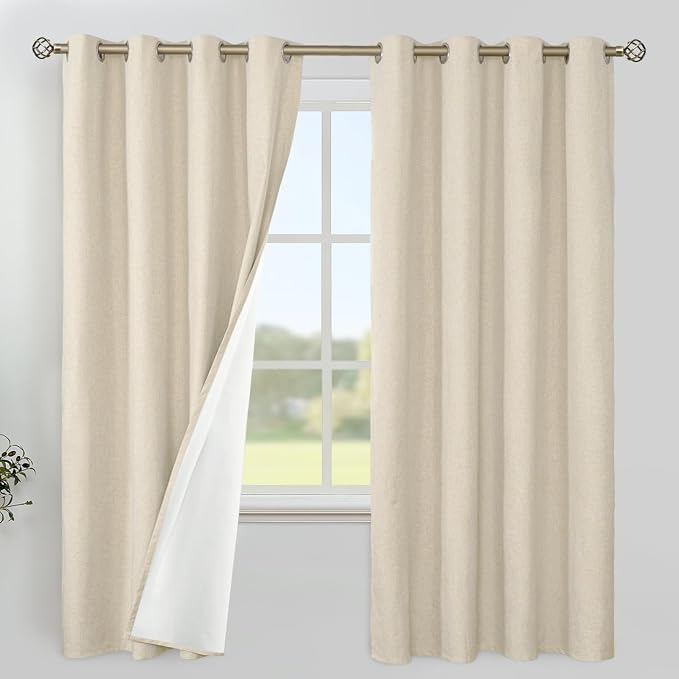 YoungsTex 68 Inch Length Natural Linen Blackout Curtains by YoungsTex