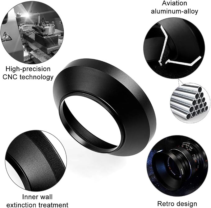 55mm Wide Angle Lens Hood, Universal Metal Lens Hood Sunshade - Image 2