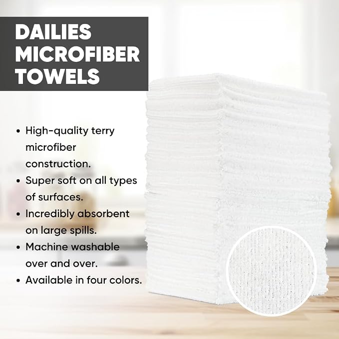 Dailies Microfiber Cleaning Cloths | 60-Pack 12"x10" | Fits TowelNest Dispenser - Image 2