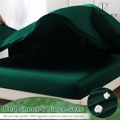 100% Egyptian Cotton Sheets Cal King Sheet Set 1000 Thread Count Sateen Weave Soft Breathable 16-Inch Deep Pocket 4PCS（California King,Dark Green）