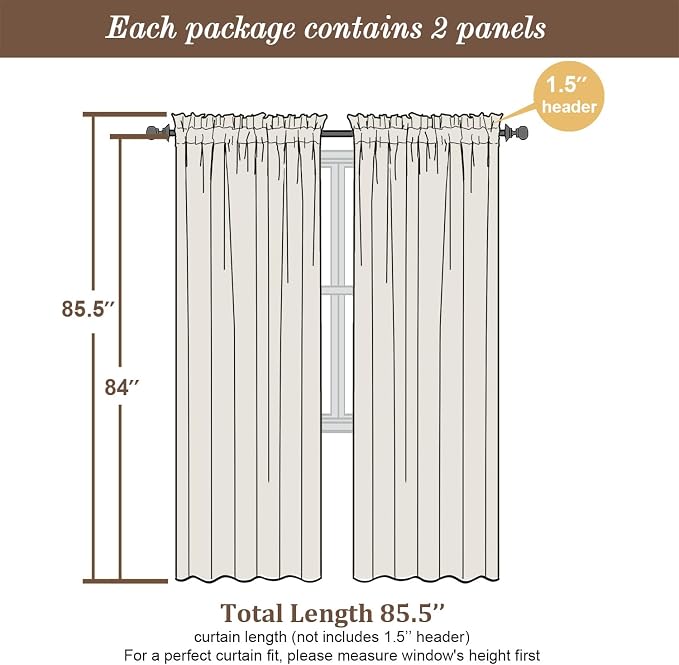 Chyhomenyc Sheer Grey Curtains 84 inches Long 2 Panels Set, Lightweight Solid - Image 3