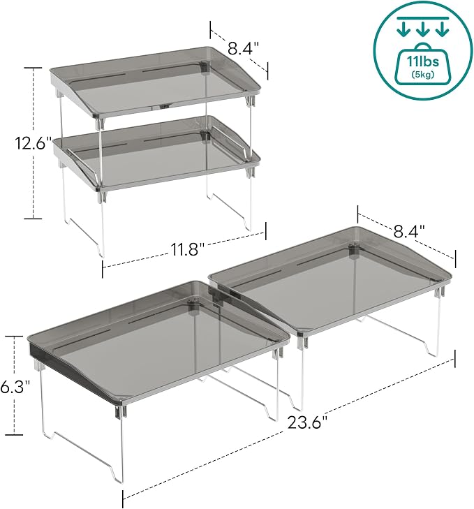 2 Pcs Cabinet Organizer Shelf，Stackable Kitchen Counter Shelves, Spice Rack - Image 3