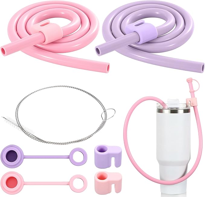 Baderke 2 Set Extra Long 35" Reusable Silicone Straws Compatible by Baderke