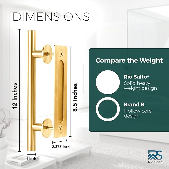 Rio Salto Gold Barn Door Hardware Kit Adjustable Length Sliding Door Hardware - Image 6
