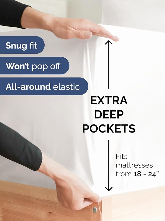 Extra Deep Pocket Split King Sheets - 5 Piece Breathable Cooling Bed Sheets - Hotel Luxury Sheet Set - Soft, Wrinkle Free & Comfy - Easily Fits Extra Deep Mattresses - Deep Pocket Antique White Sheets