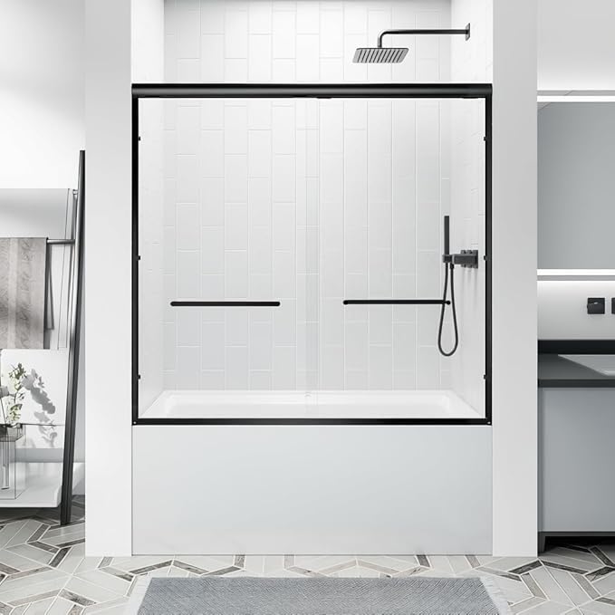 Double Sliding Bathtub Door 56-60“W x 57” H, Semi-Frameless Bath Tub Door by EGrinbey