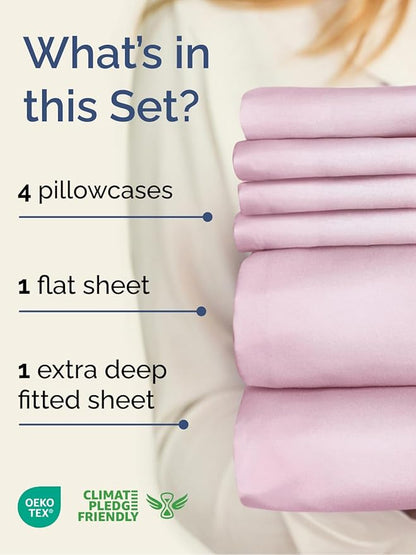 Extra Deep King Sheet Set - 6 Piece Breathable & Cooling Sheets - Hotel Luxury Bed Sheets Set - Easy & Secure Fit - Soft, Wrinkle Free & Comfy Sheets Set - Light Pink Sheet Set with Extra Deep Pockets