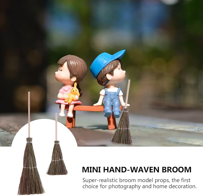 Mini Hand-Woven Decorative Broom Dollhouse Accessory 3.93In Straw Witch Broom - Image 8