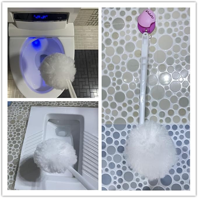 Bowl Brush Toilet Cleaning Brush Set Soft Polyester Head 15x5 inches White - Image 3
