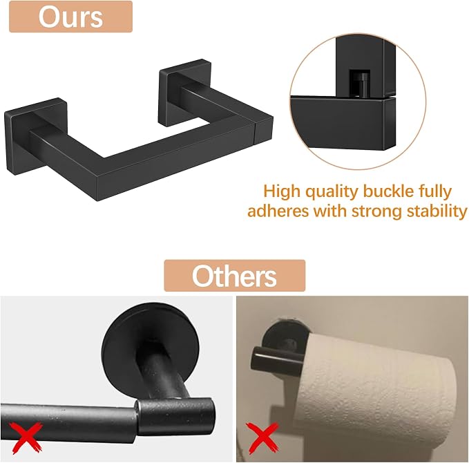 Toilet Paper Holder Matte Black Wall Mounted Post Pivoting Square Tissue - Image 6