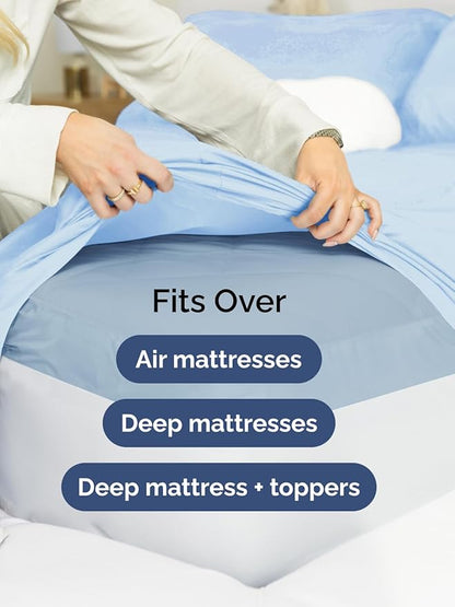 Extra Deep Pocket Queen Sheet Set - 4 Piece Breathable & Cooling Bed Sheets - Hotel Luxury Sheet Set - Soft, Wrinkle Free & Comfy - Easily Fits Extra Deep Mattresses - Deep Pocket Light Blue Sheets