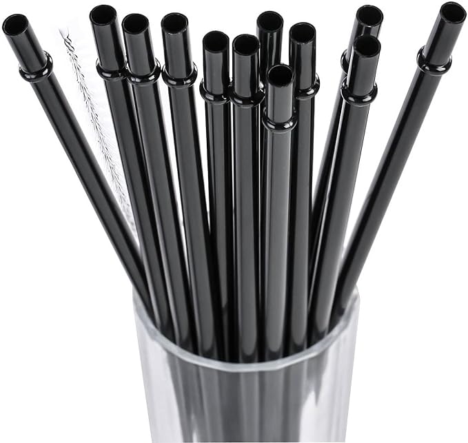 Dakoufish 14 inch Black Hard Plastic Straw Long Replacement Reusable Straws by Dakoufish