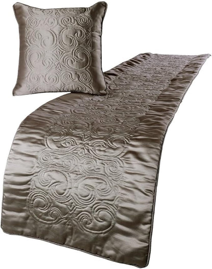 The HomeCentric Decorative Silver Full 68 x 18 inch Bed Runner with 2 Matching Pillow Cover, Satin Quilted Bed Scarf, Abstract Modern - Silver Soft