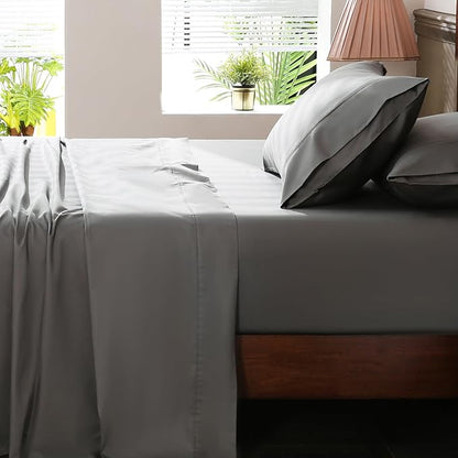 Extra Deep Pocket King Sheets 18-24 Inch 100% Egyptian Cotton 1000 Thread Count Sateen Weave Soft Breathable 4 Pieces（King，Dark Grey）