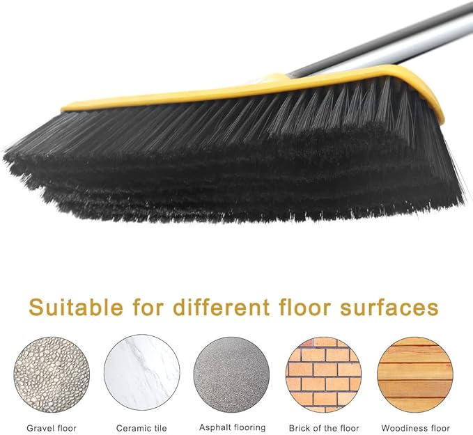 Push Broom with Long Handle, Floor Brush 49.6 inch Soft Bristle Broom 12.2" Wide - Image 2