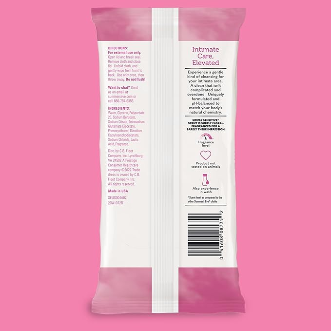 Summer's Eve Simply Sensitive Feminine Wipes, Gentle pH-Balanced Micellar Water - Image 7