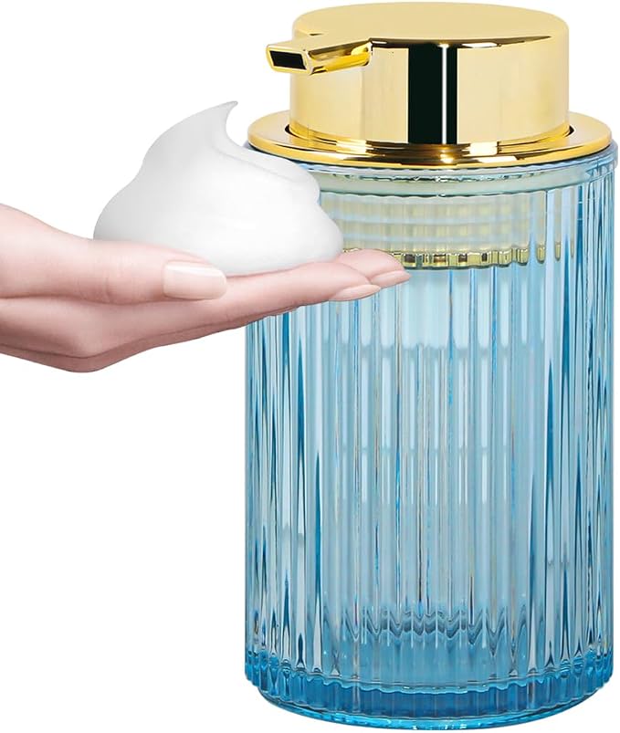 Blue Foaming Soap Dispenser, 12 Oz Glass Foaming Hand Soap Dispenser by Tonxus